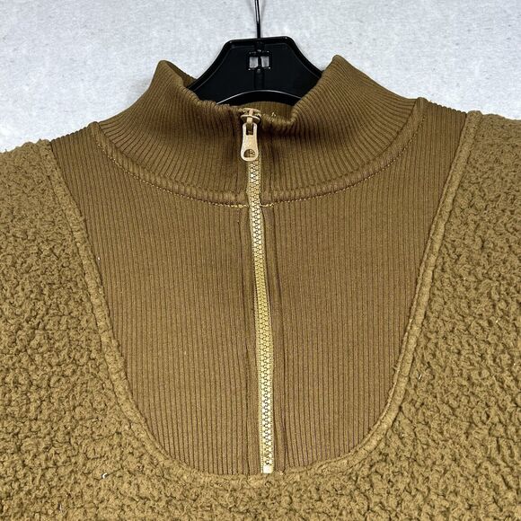 Aerie Jacket Womens Small Burnt Yellow Sherpa Teddy Quarter Zip Pullover Jacket - Picture 2 of 11